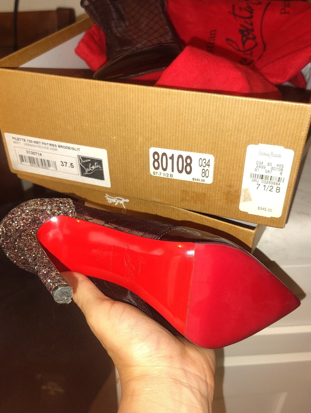 Christian Louboutin Brown Glitter Pumps with Signature Red Sole